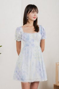 Horizon Watercolour Ruched Dress In Blue