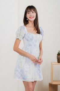 Horizon Watercolour Ruched Dress In Blue