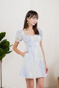 Horizon Watercolour Ruched Dress In Blue