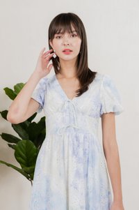Horizon Watercolour Eyelet Midi Dress In Blue