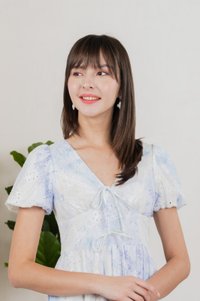 Horizon Watercolour Eyelet Midi Dress In Blue