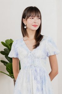 Horizon Watercolour Eyelet Midi Dress In Blue