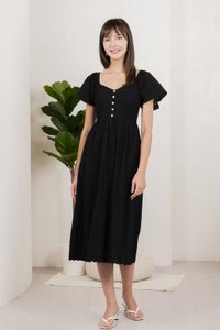 Vanya Embroidery Midi Dress In Black (XS)