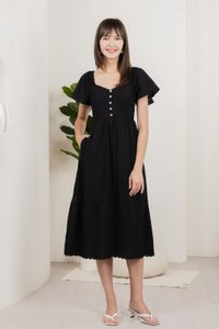Vanya Embroidery Midi Dress In Black (XS)