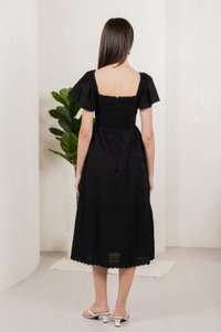 Vanya Embroidery Midi Dress In Black (XS)