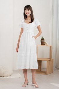 Vanya Embroidery Midi Dress In White