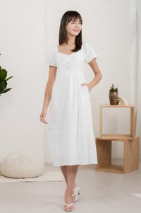 Vanya Embroidery Midi Dress In White