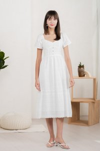 Vanya Embroidery Midi Dress In White