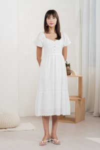 Vanya Embroidery Midi Dress In White