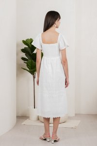 Vanya Embroidery Midi Dress In White