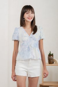 Horizon Watercolour Eyelet Top In Blue