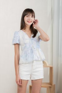 Horizon Watercolour Eyelet Top In Blue