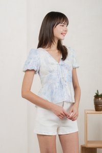 Horizon Watercolour Eyelet Top In Blue