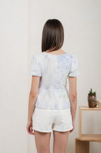 Horizon Watercolour Eyelet Top In Blue