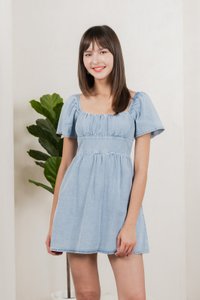 Valentina Ruched Dress Denim Romper
