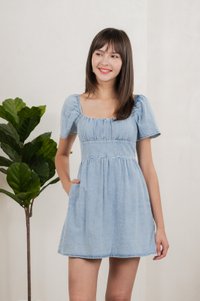Valentina Ruched Dress Denim Romper