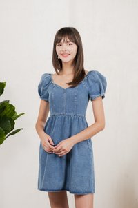 Elvera Puff Sleeves Denim Dress