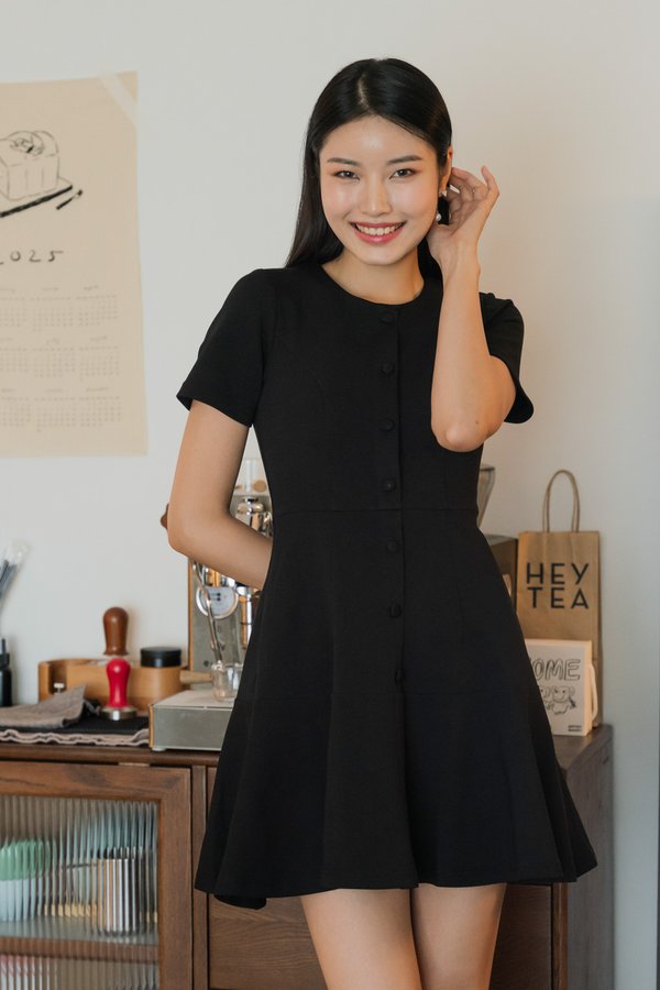 Kait Button Dropwaist Dress In Black (XS)