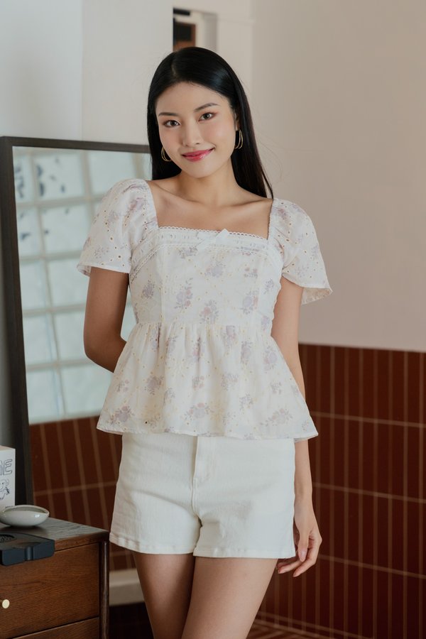 Grace Floral Eyelet Ribbon Top (S)