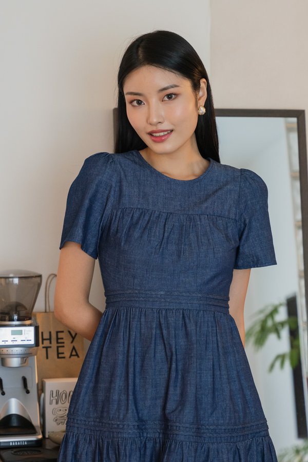 Ruthie Pintuck Denim Midi Dress(XS)