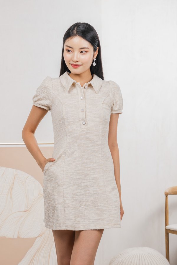 Jackie Tweed Button Shirt Dress In Cream