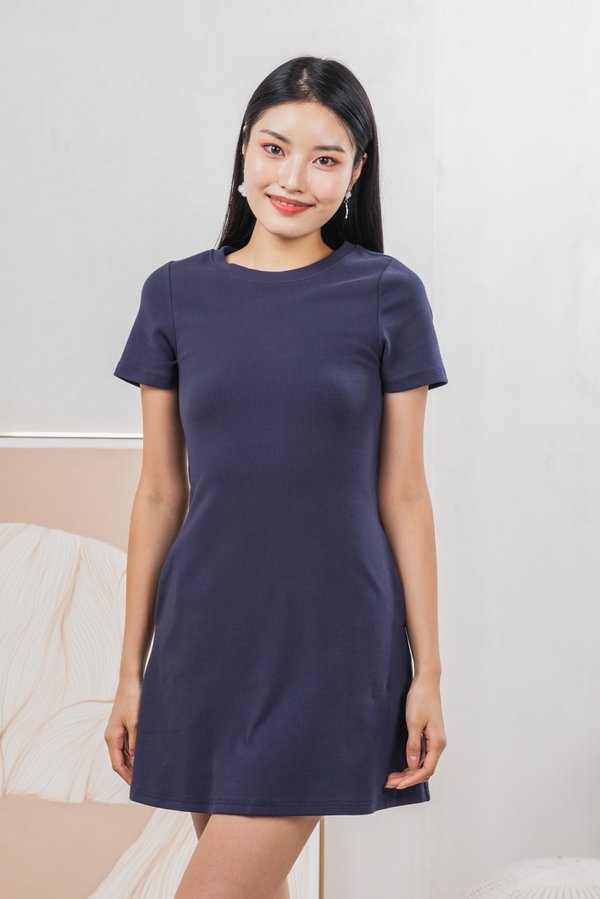Glory Ribbed Knit Dress In Navy