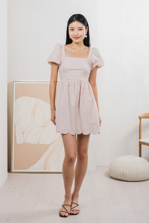 Starry Embroidered Dress In Dusty Pink