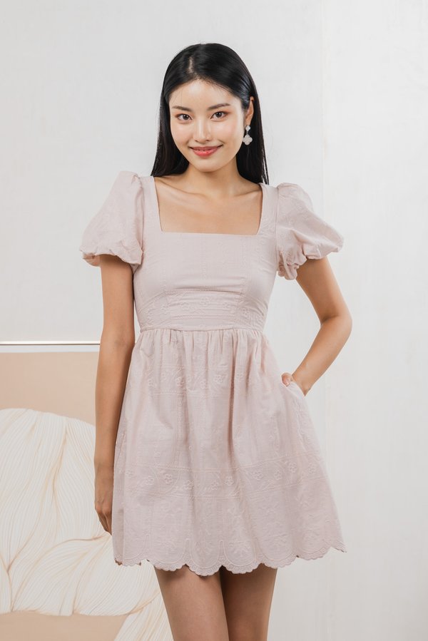 Starry Embroidered Dress In Dusty Pink