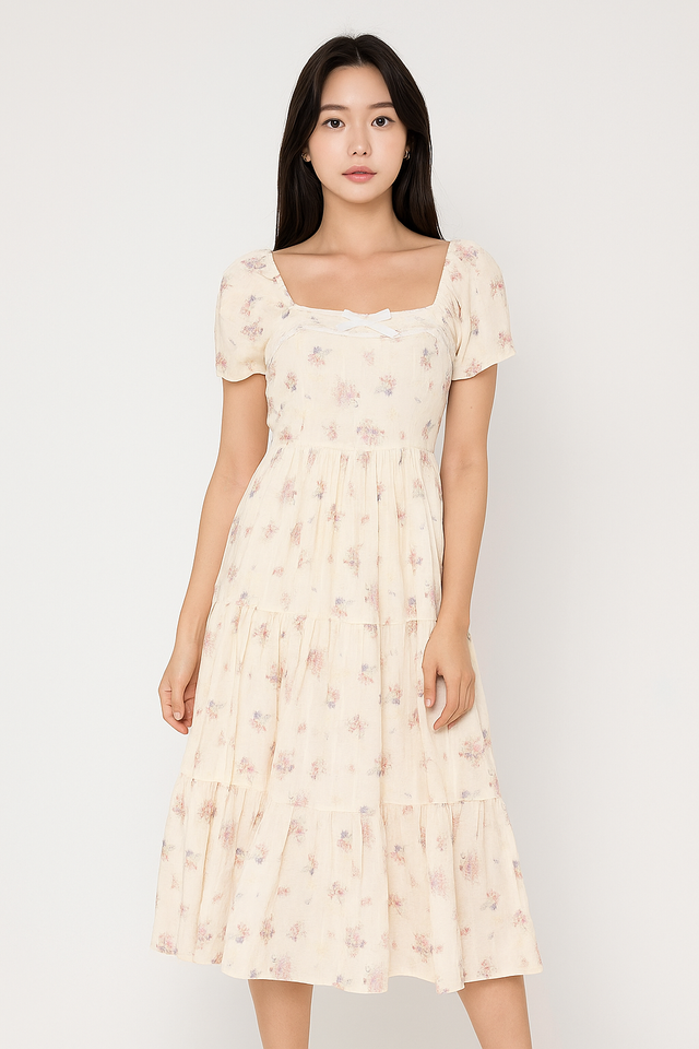 Empath Embroidery Ribbon Midi Dress