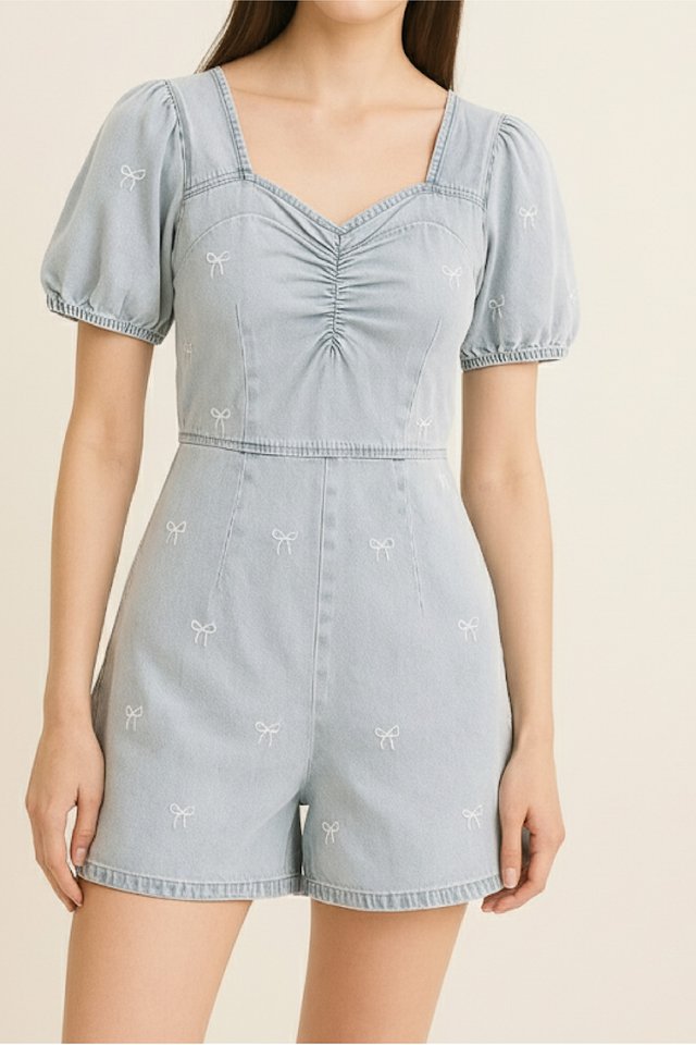 Jane Ribbon Denim Romper