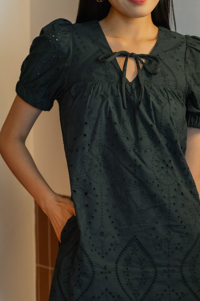 Exlee Eyelet Tie Ribbon Dress In Forest