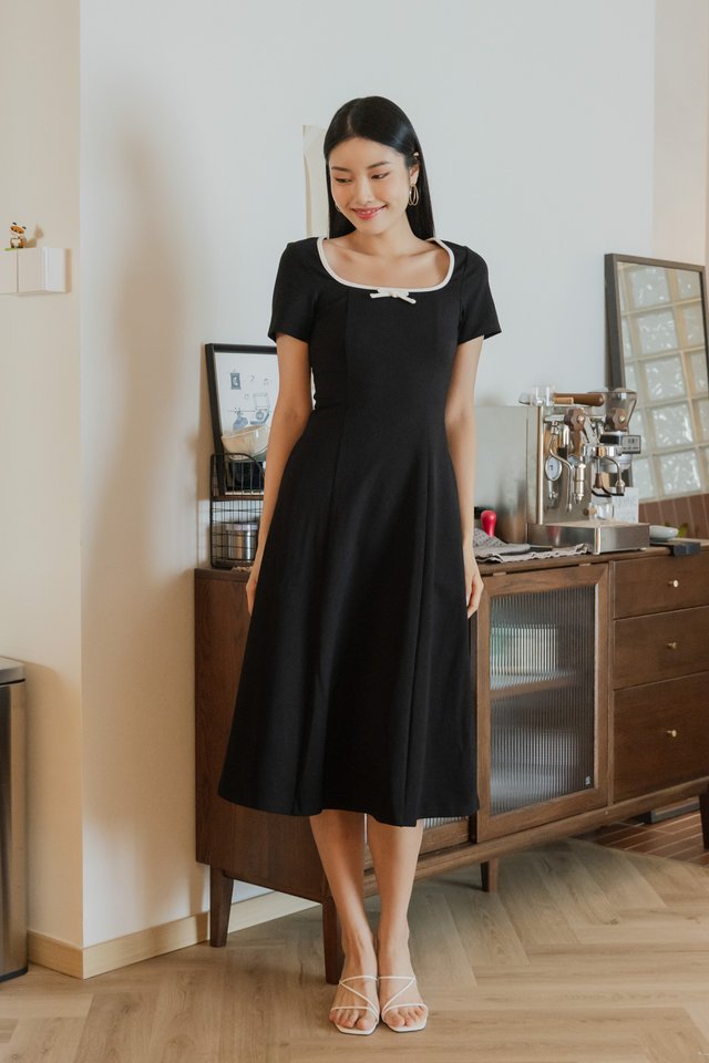 Kenzie Cotton Coquette Midi Dress In Black
