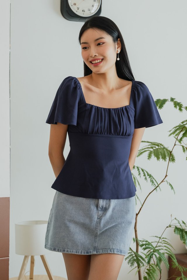 Ocean Cotton Ruched Top In Navy
