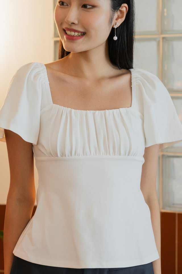 Ocean Cotton Ruched Top In White