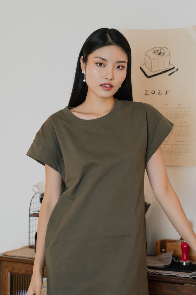 Casey Cotton Midi Dress in Olive