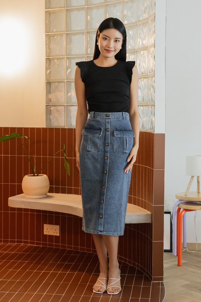 Winfred Side Ruched Cotton Top In Black