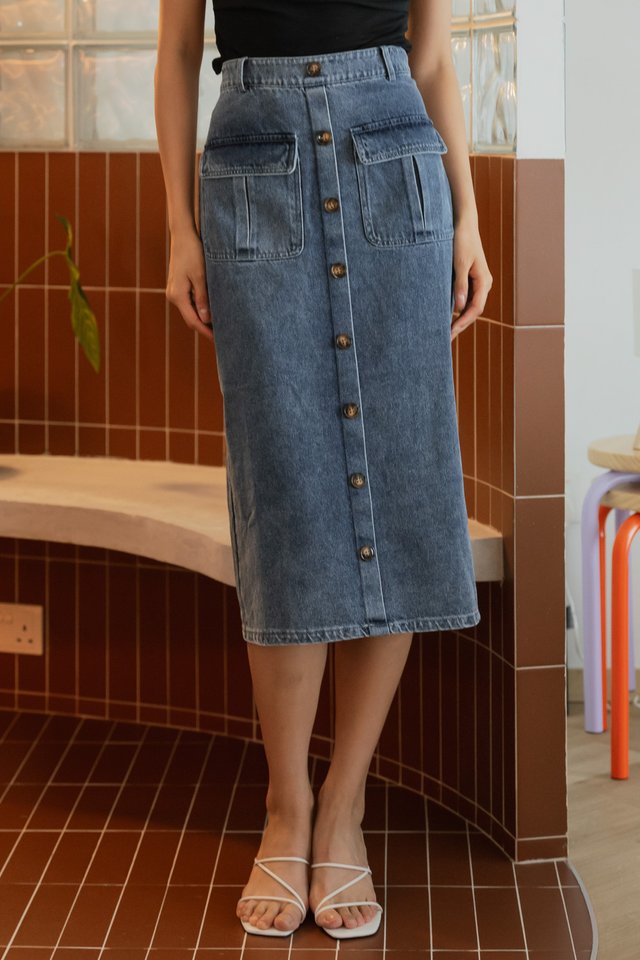 Lynn Denim Button Midi Skirt