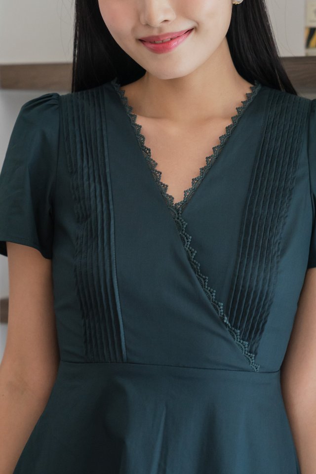 Mal Pintuck Overlap Midi Dress In Emerald