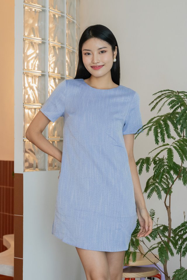 Skai Textured Shift Dress In Blue