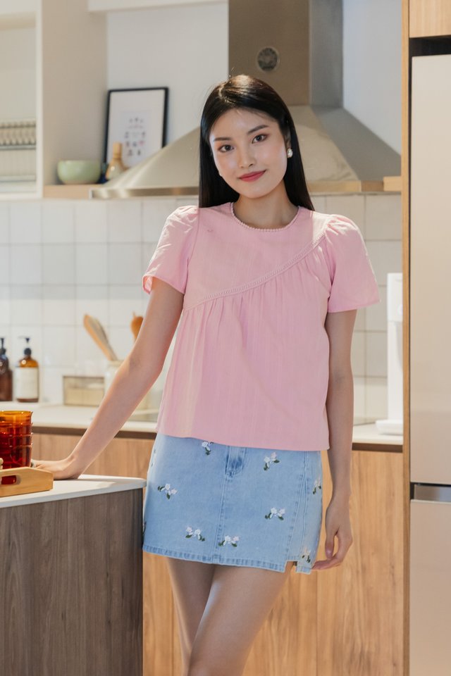 Eden Embroidered Crochet Top In Pink