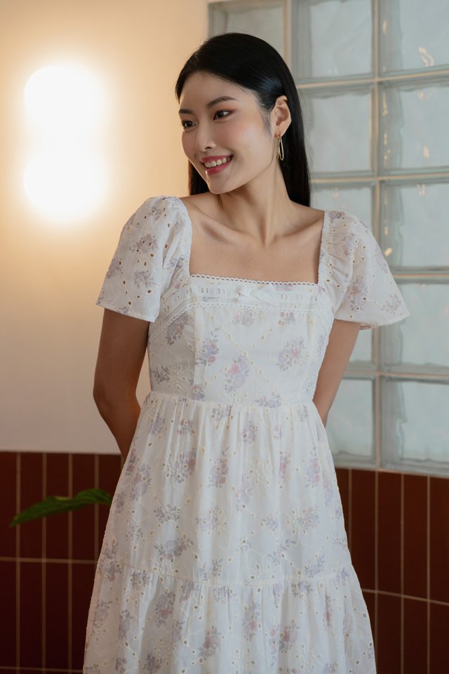 Grace Floral Eyelet Ribbon Midi Dress