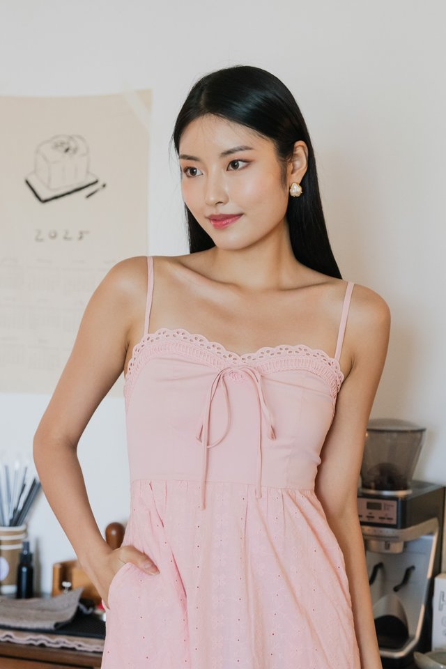 Ezi Eyelet Camisole Midi Dress In Pink