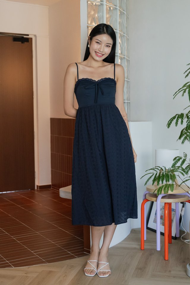 Ezi Eyelet Camisole Midi Dress In Navy