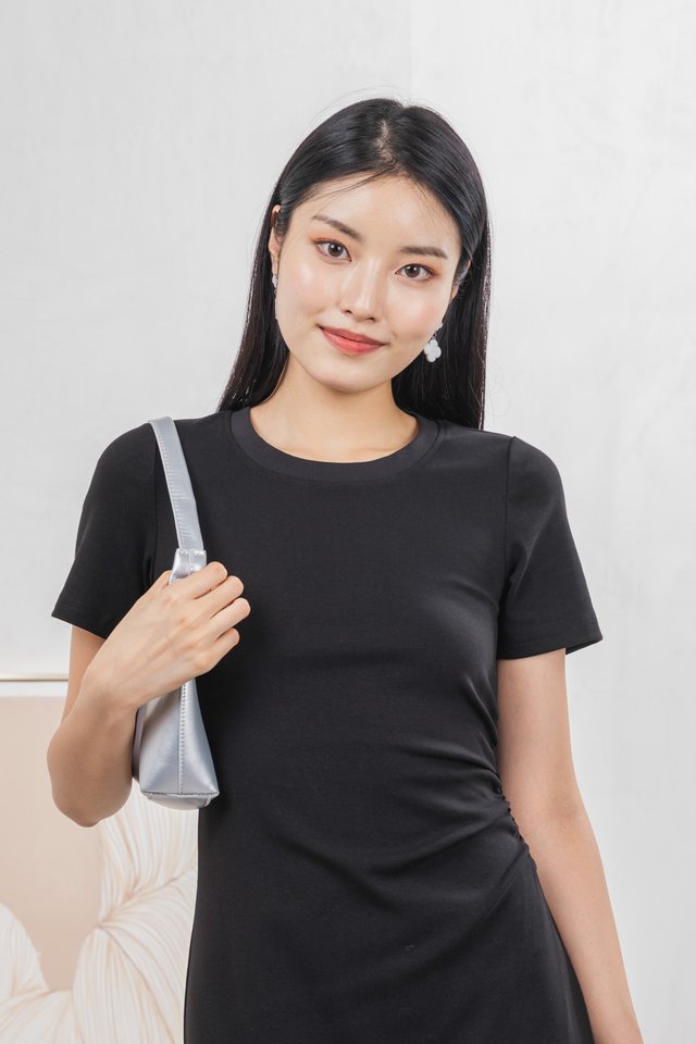 Osborn Side Ruched Midi Dress In Black