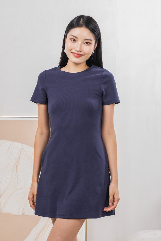 Glory Ribbed Knit Dress In Navy