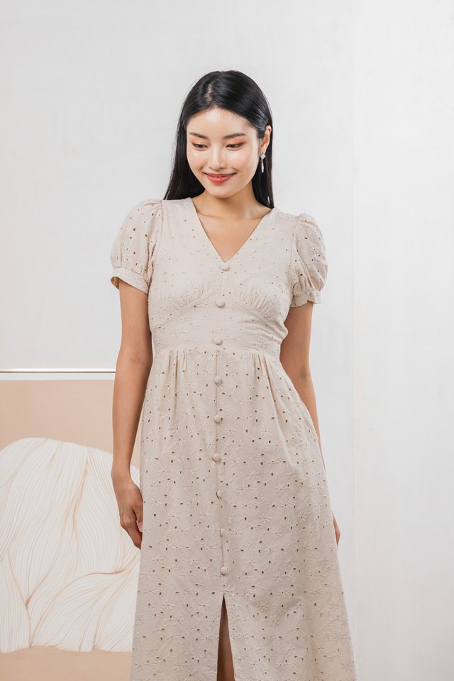Hansel Eyelet Empire Midi Dress In Cream