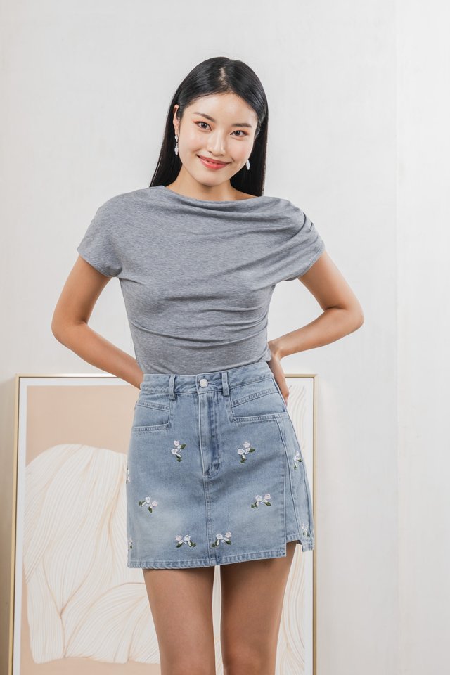 Odette Draped Top In Grey