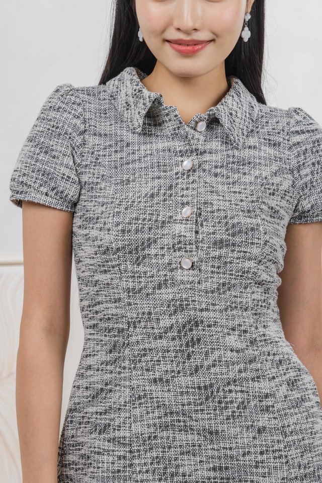 Jackie Tweed Button Shirt Dress In Black