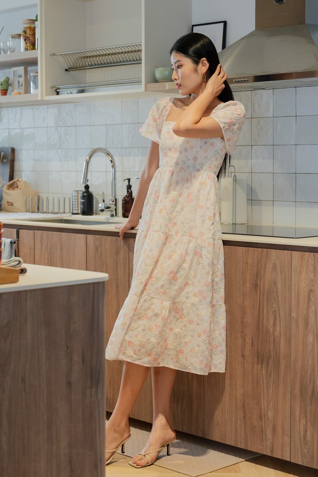 Beth Embroidery Ribbon Midi Dress