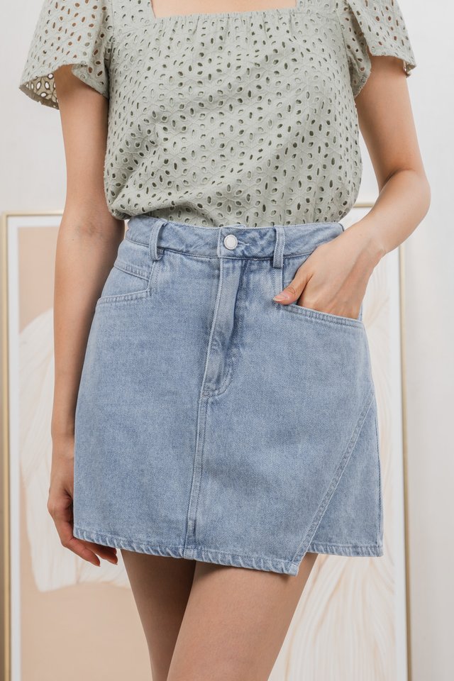 Skye Denim Overlap Skort In Light Wash